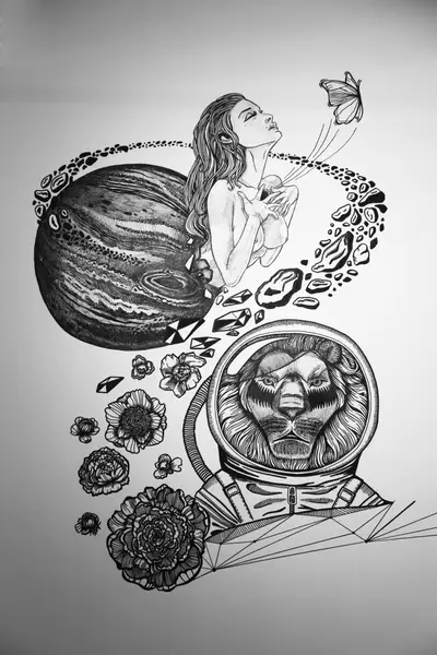 Psychedelic office wall "Girl-planet" by Dasha Voronova
